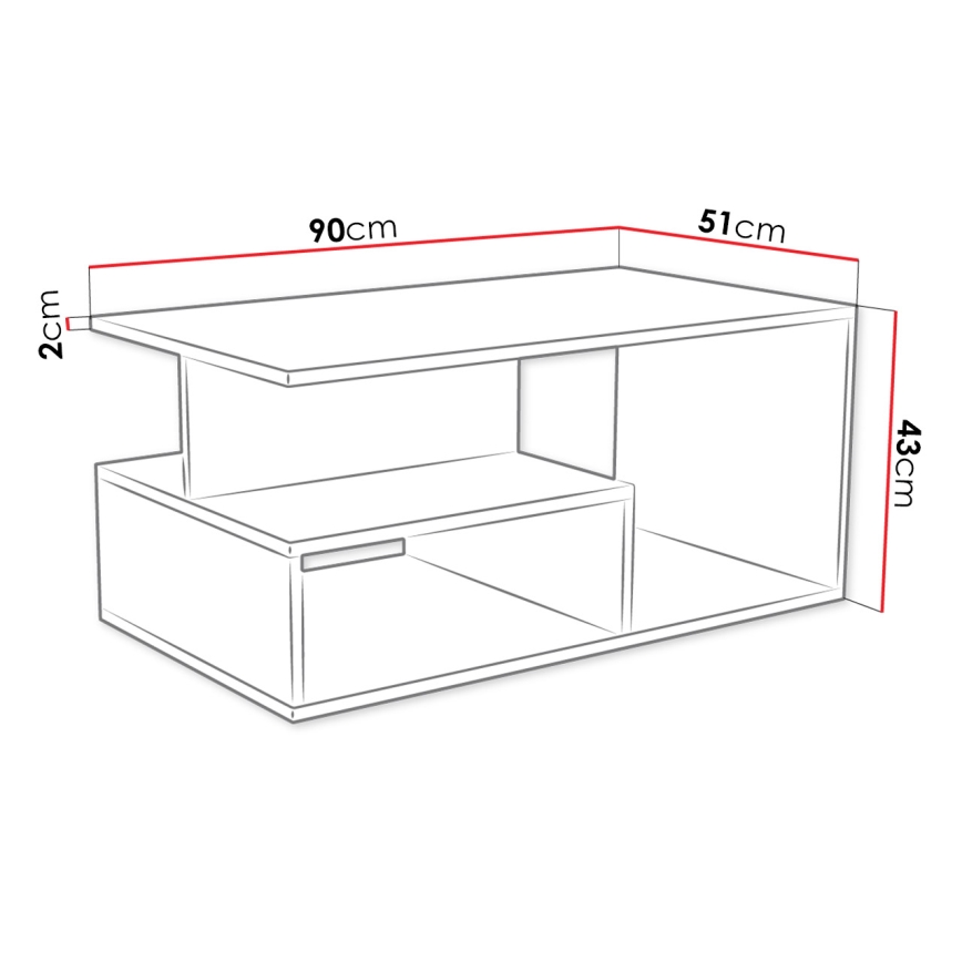 Mesa de centro PRIMA 43x90 cm branco