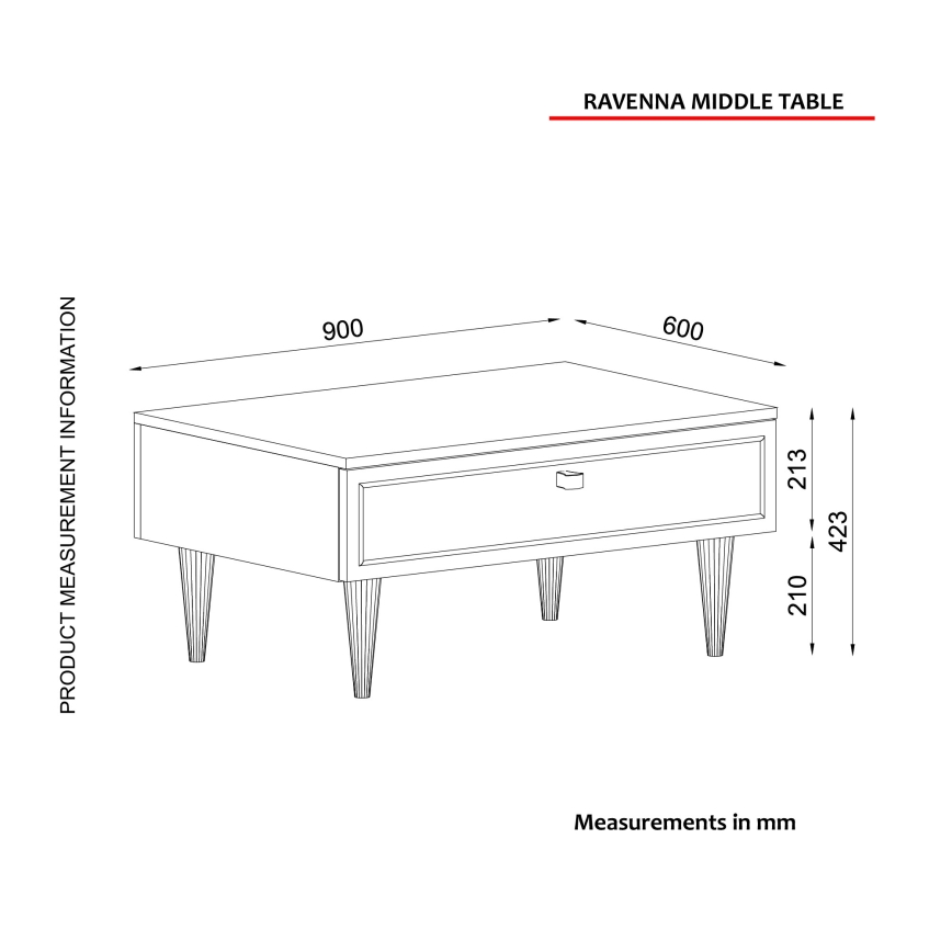 Mesa de centro RAVENNA 60x90 cm branco