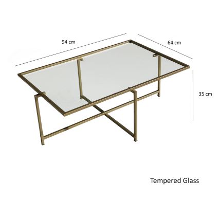 Mesa de centro SOL 35x94 cm dourada/transparente