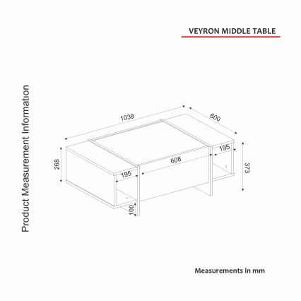 Mesa de centro VEYRON 37,3x103,8 cm preto/ouro
