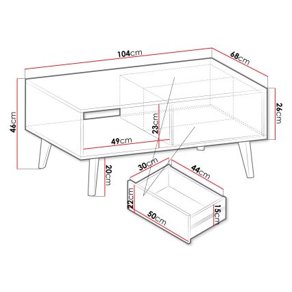 Mesa de centro WILLOW 46x104 cm preto/castanho