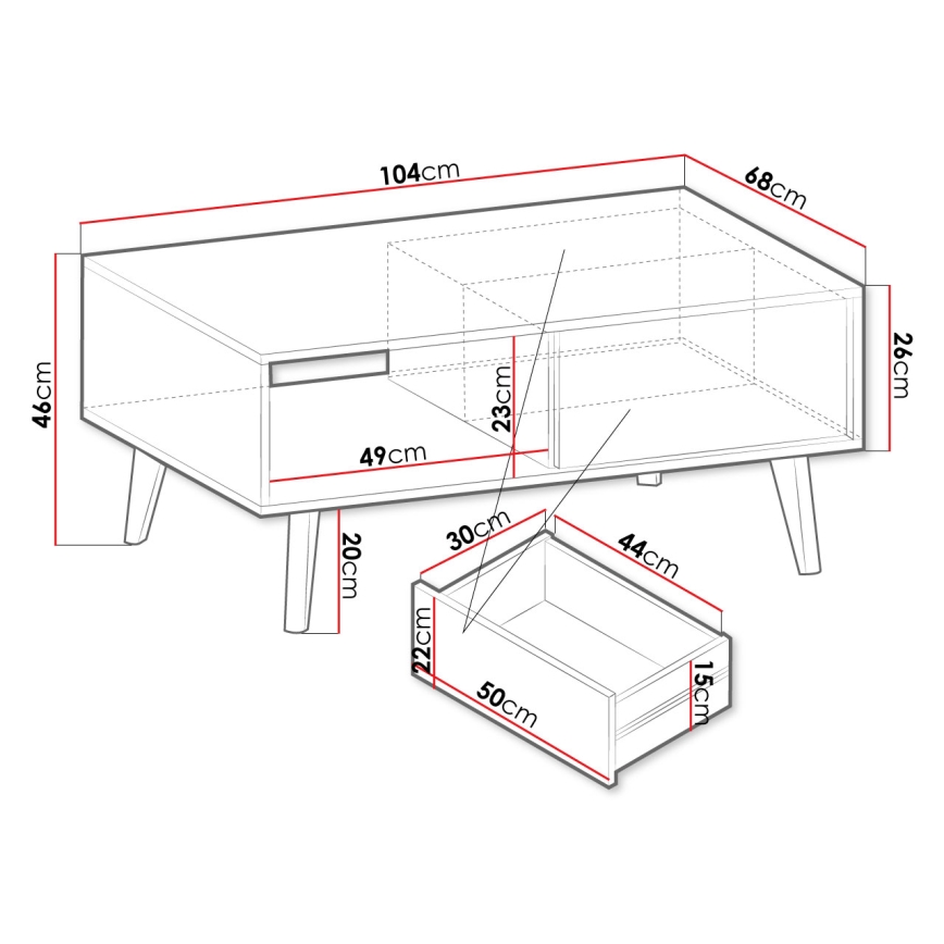 Mesa de centro WILLOW 46x104 cm preto/castanho