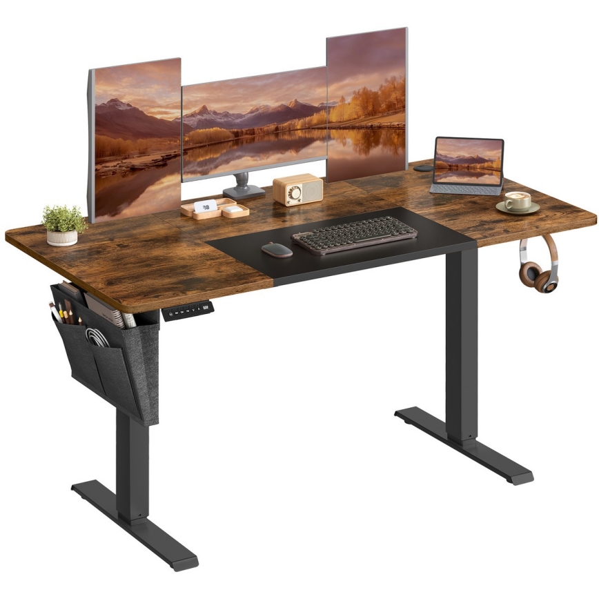 Mesa de escritório ajustável em altura SOLEA-X castanho/preto