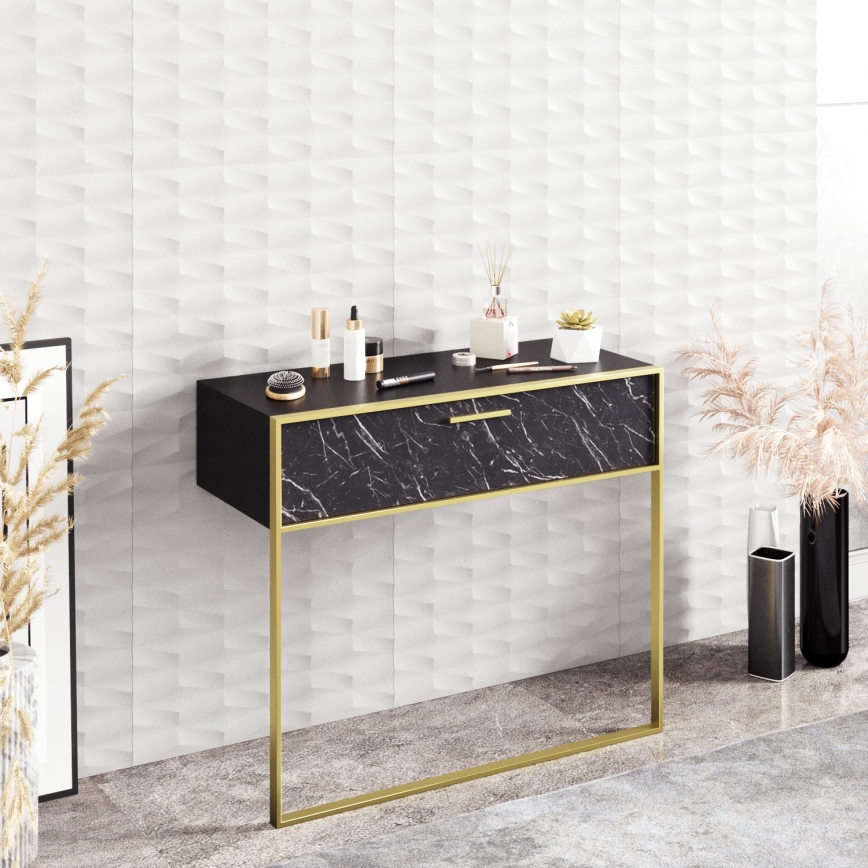 Mesa de parede POLKA 76,8x90 cm dourado/preto