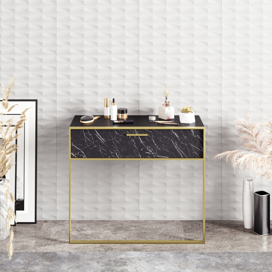 Mesa de parede POLKA 76,8x90 cm dourado/preto