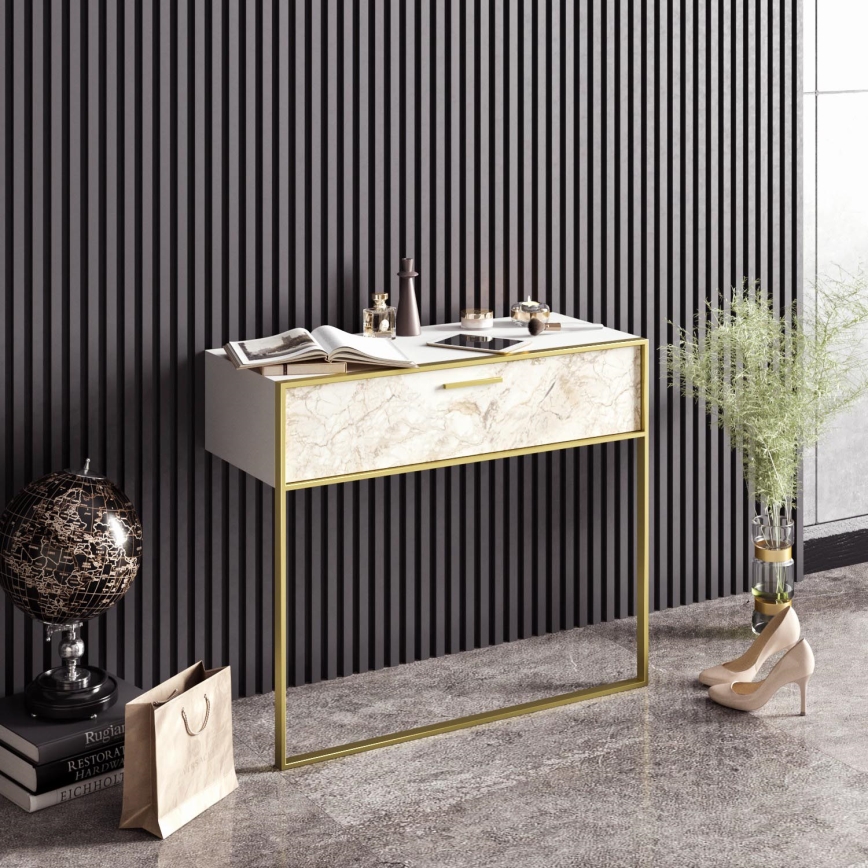 Mesa de parede POLKA 76,8x90 cm ouro/branco