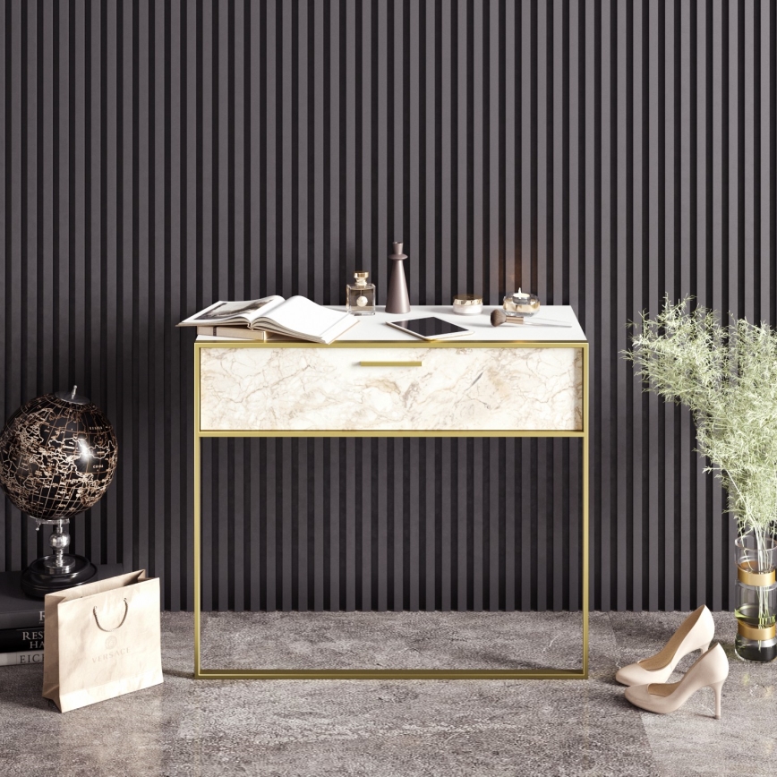 Mesa de parede POLKA 76,8x90 cm ouro/branco