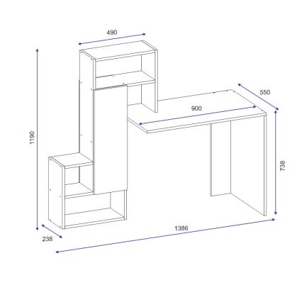 Mesa de trabalho com uma prateleira IRMAK 119x138,6 cm branco