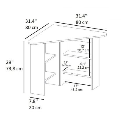 Mesa de trabalho CORNER 73,8x80 cm branco
