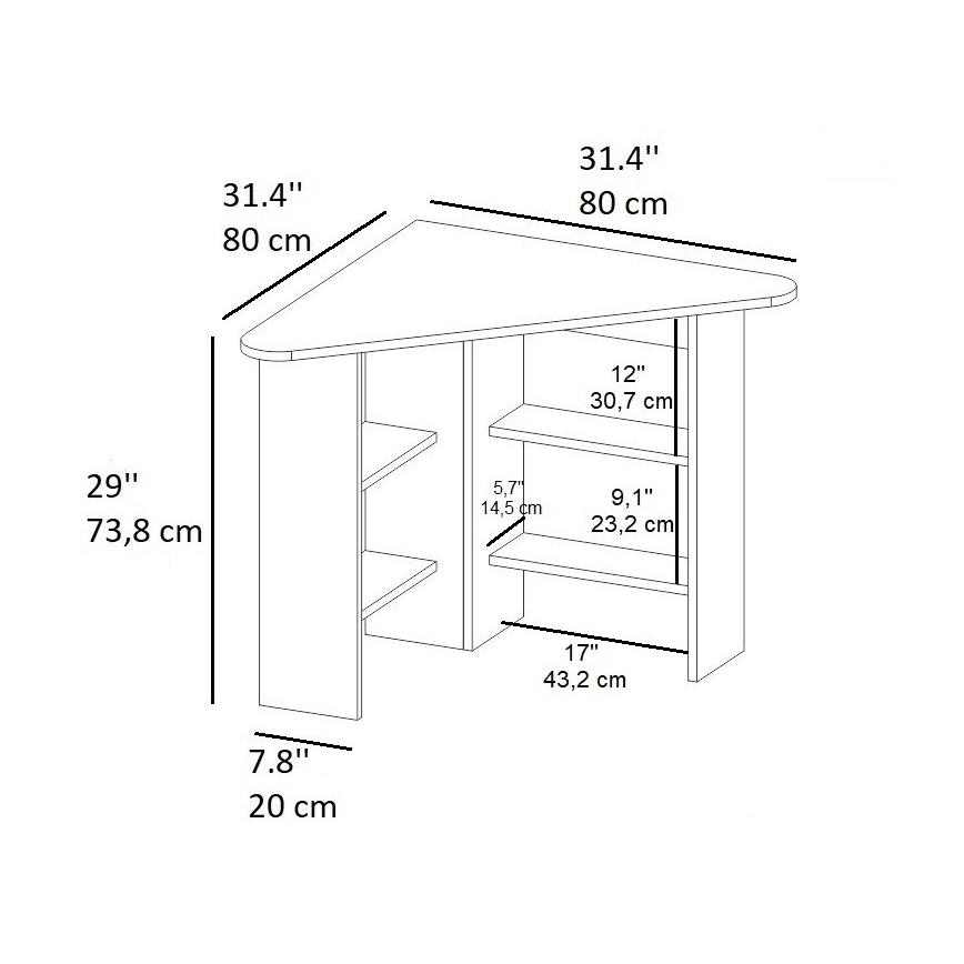 Mesa de trabalho CORNER 73,8x80 cm branco