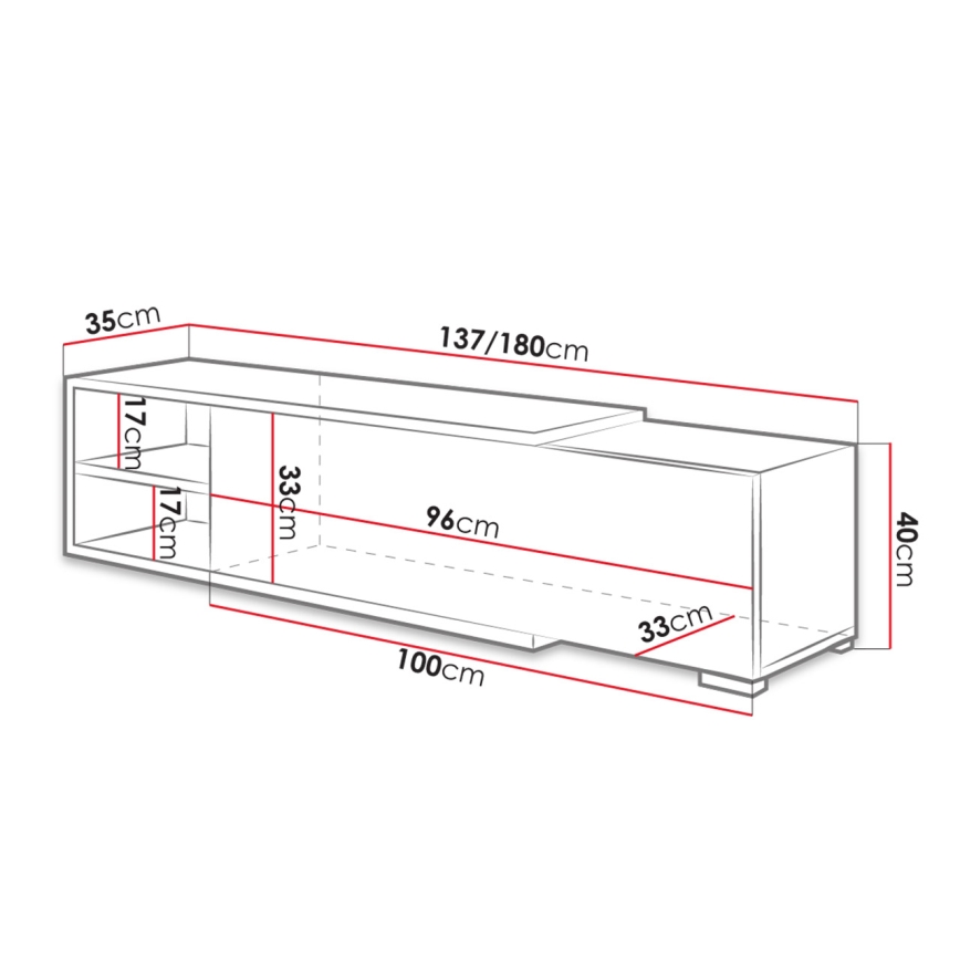 Mesa de TV CLIF 40x180 cm branco