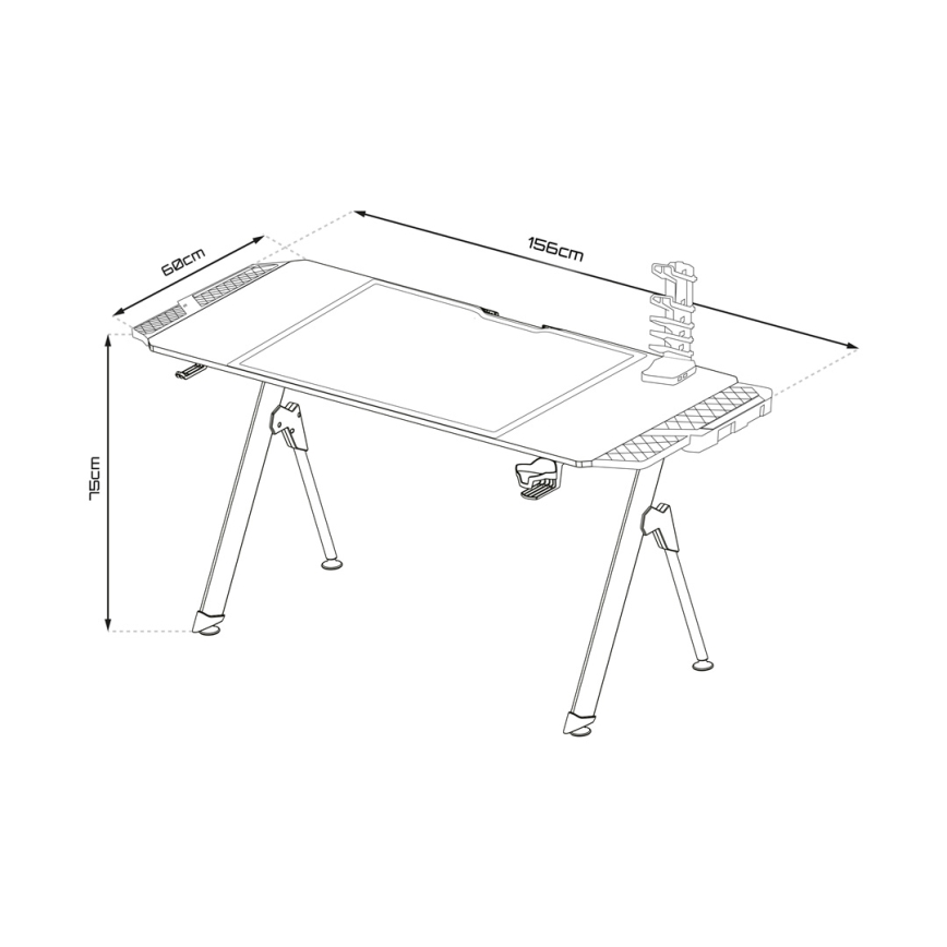 Mesa gaming FALCON com LED RGB retroiluminação 156x60 cm preto