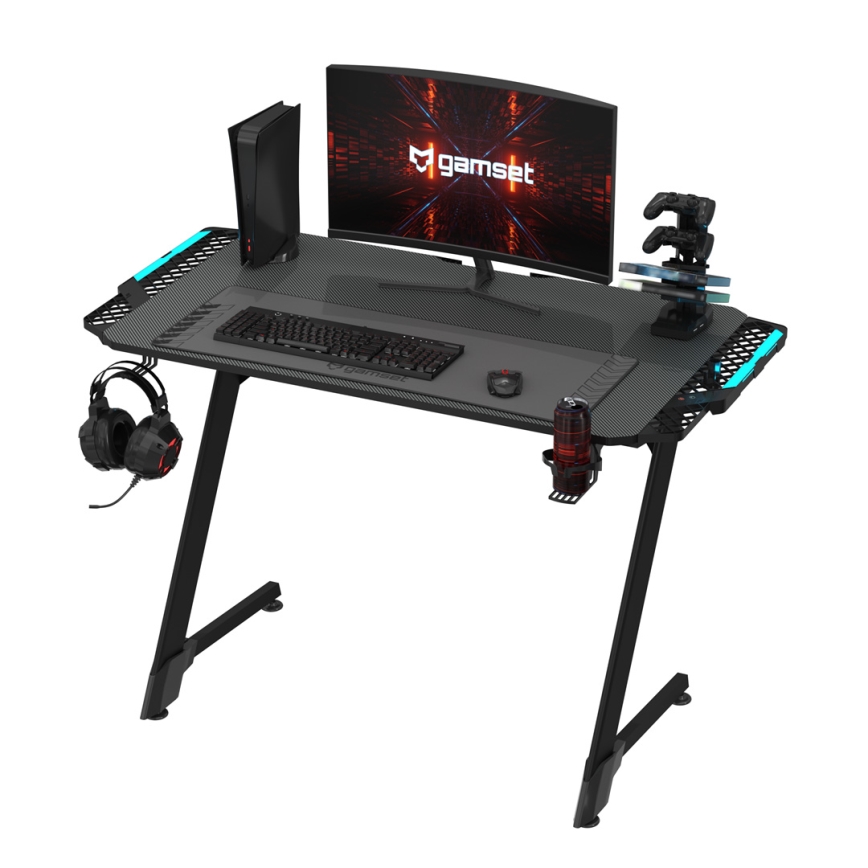Mesa gaming SNAKE com LED RGB retroiluminação 100x60 cm preto