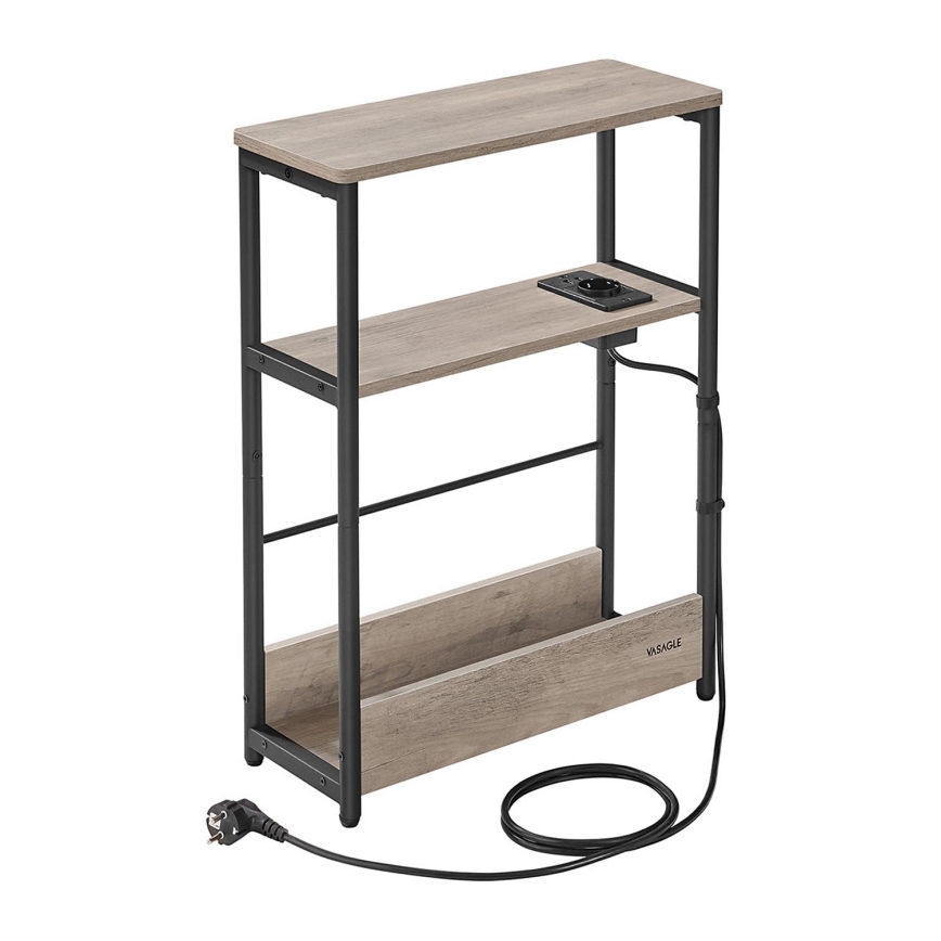 Mesa lateral com tomada integrada e portas USB ROD castanha/preta