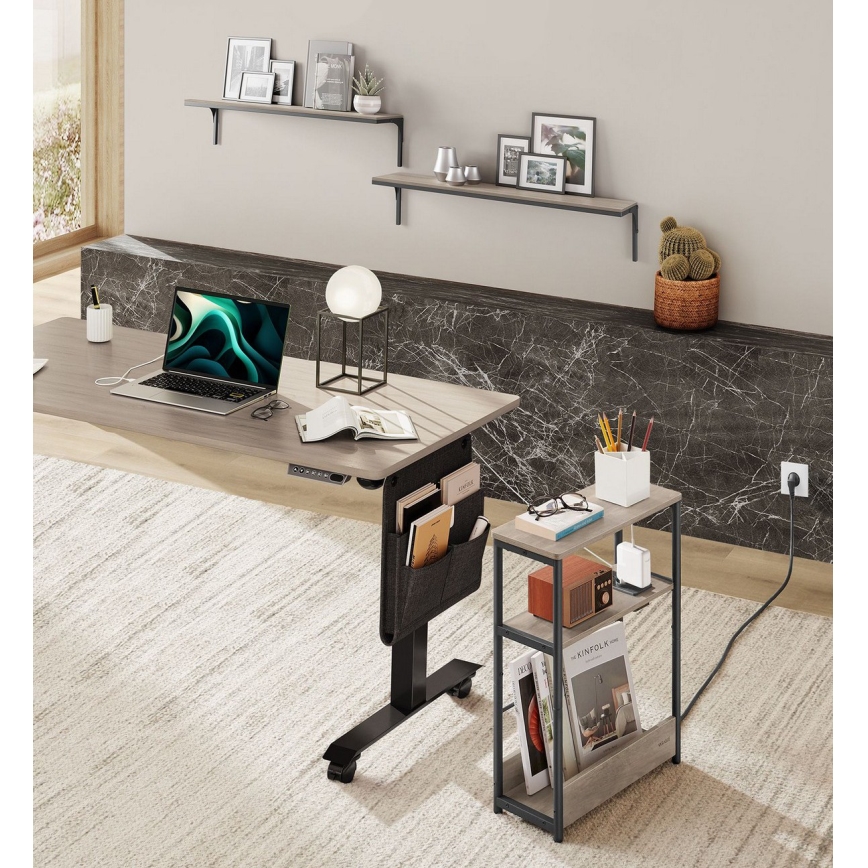 Mesa lateral com tomada integrada e portas USB ROD castanha/preta