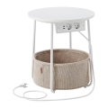 Mesa lateral com tomadas embutidas e portas USB NOIRA bege/branco
