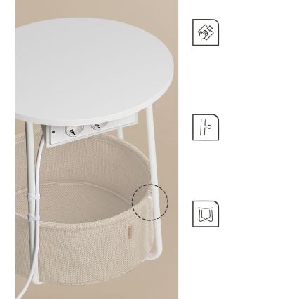 Mesa lateral com tomadas embutidas e portas USB NOIRA bege/branco