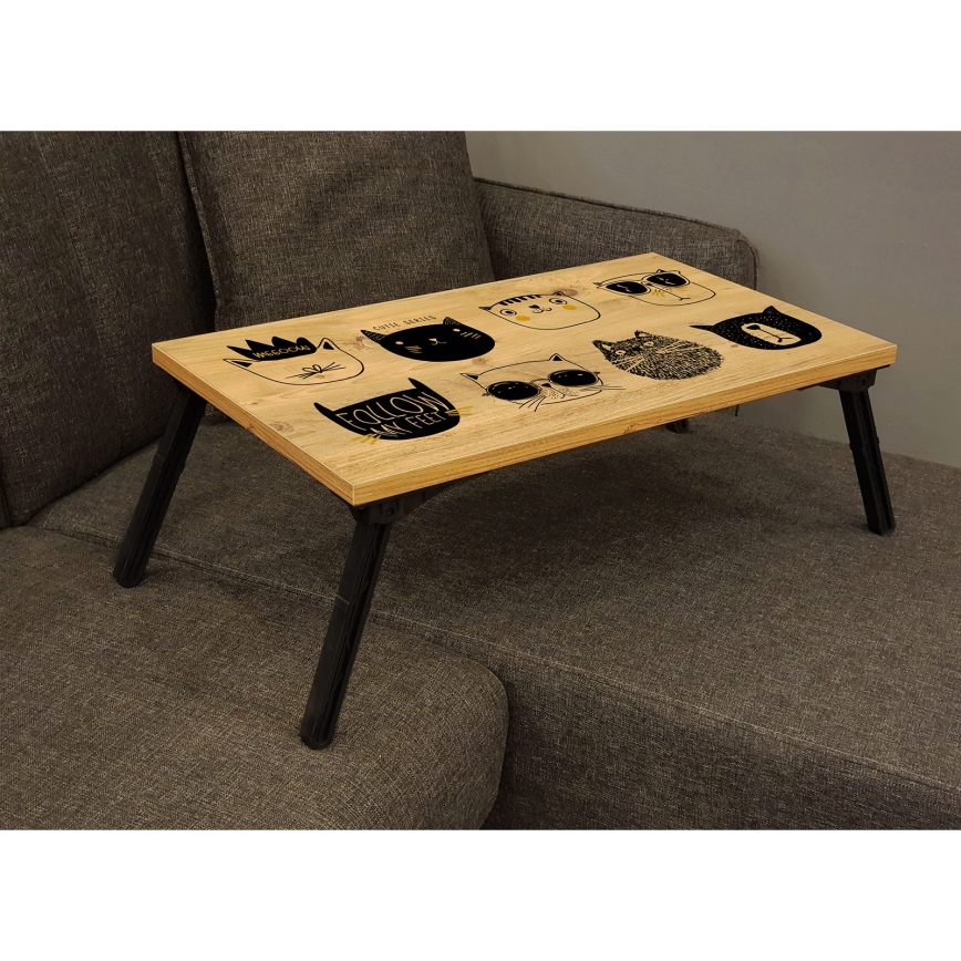 Mesa para cama GUSTO CATS 24x60 cm bege/preto