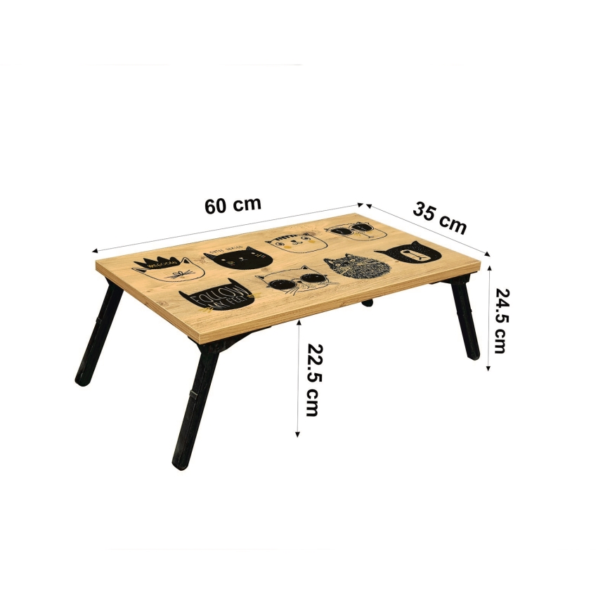 Mesa para cama GUSTO CATS 24x60 cm bege/preto