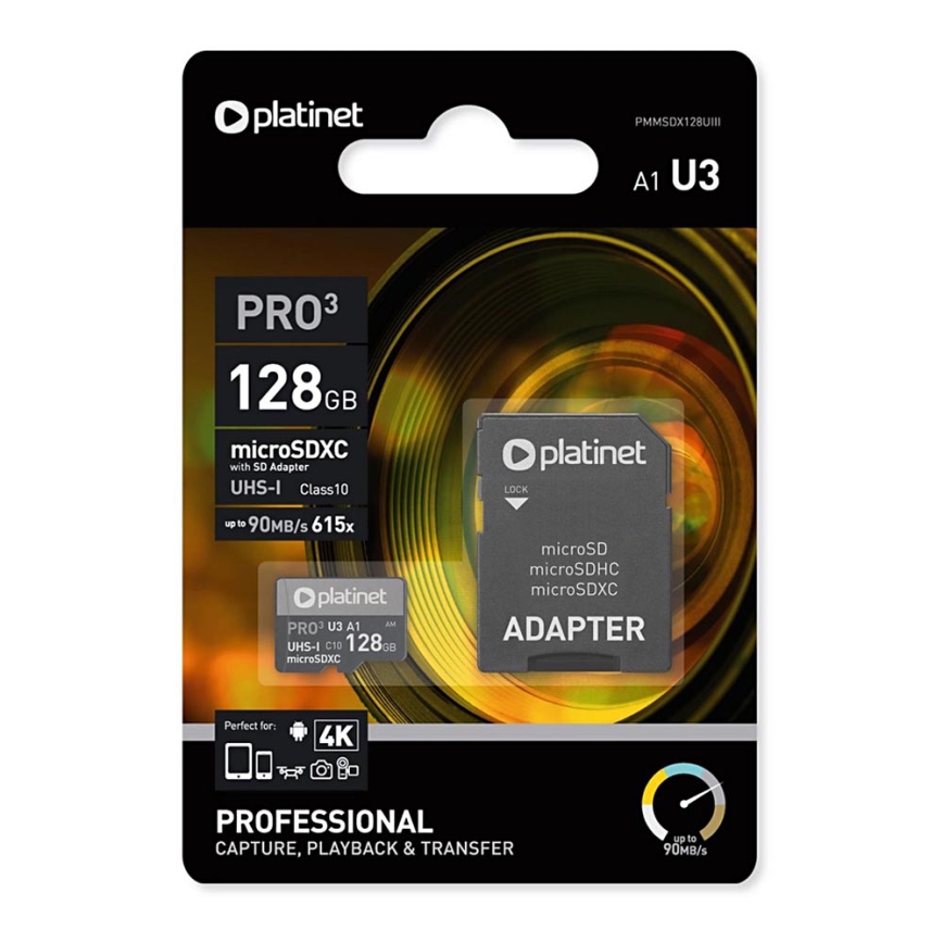 MicroSDXC 128GB U3 Pro A1 90MB/s + Adaptador SD