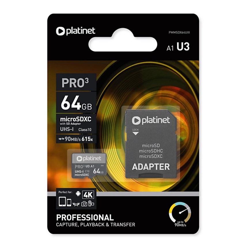 MicroSDXC 64GB U3 Pro A1 90MB/s + Adaptador SD