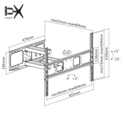 MK FLORIA MKF-17DP641 - Suporte de parede para TV com articulação 80" preto