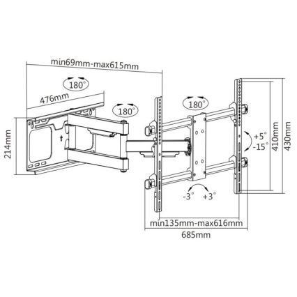 MK FLORIA MKF-20DP646 - Suporte de parede para TV com articulação 80" preto