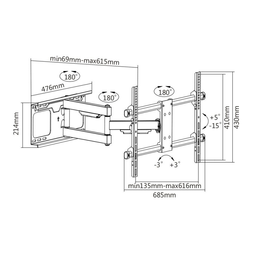 MK FLORIA MKF-20DP646 - Suporte de parede para TV com articulação 80" preto