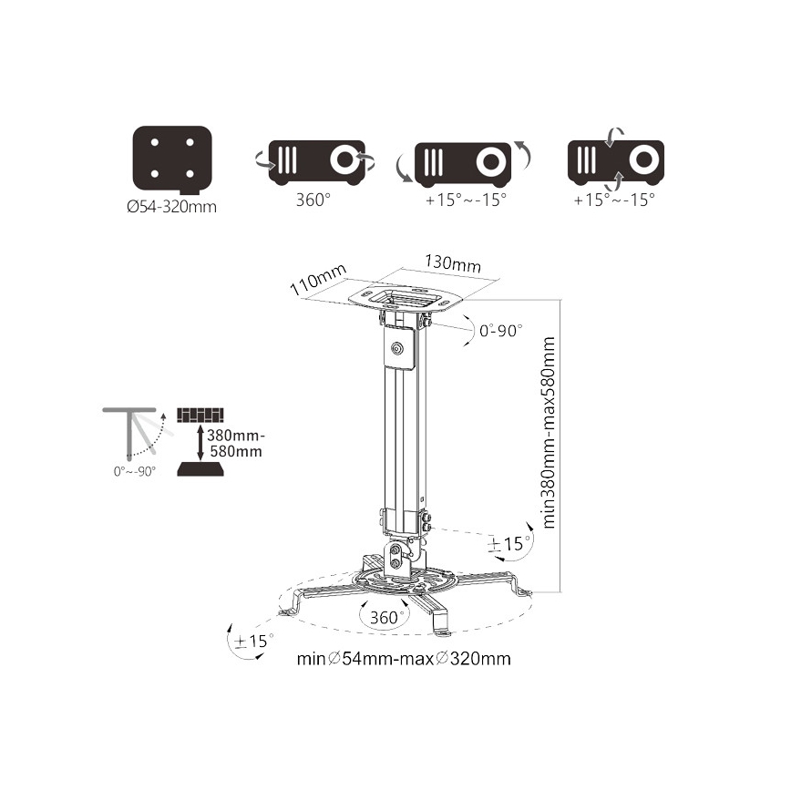 MK FLORIA Superior SUPSTV013 -  Suporte de tecto para projetor, preto