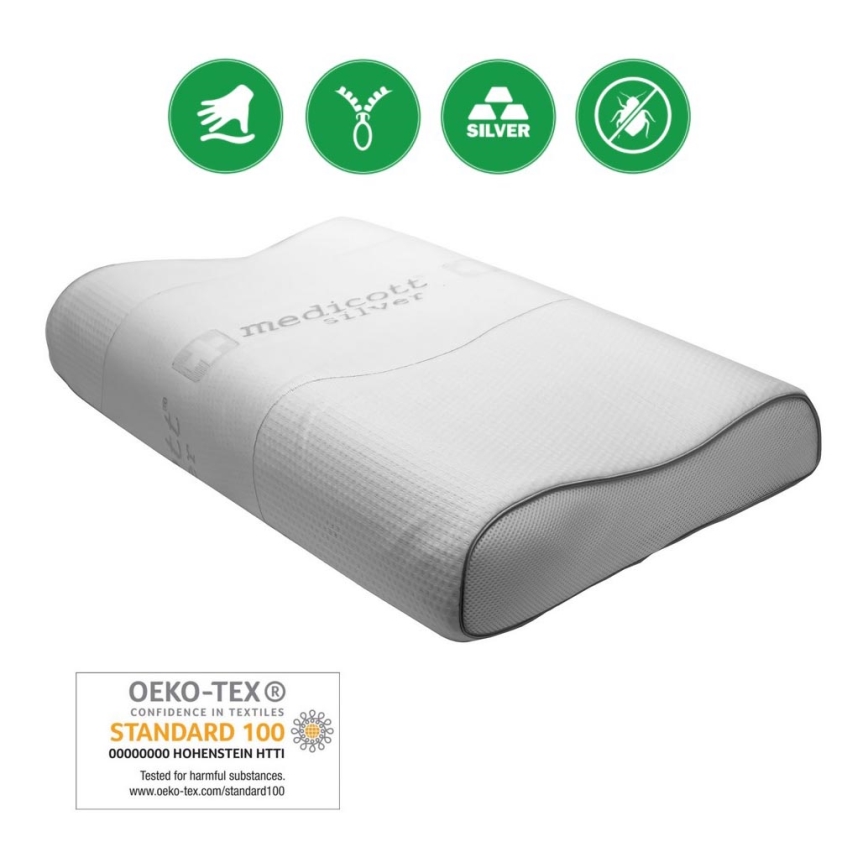 Monarch - Almofada ortopédica ergonómica com espuma de memória ANATOMIC 40x70 cm capa Prateada Medicott