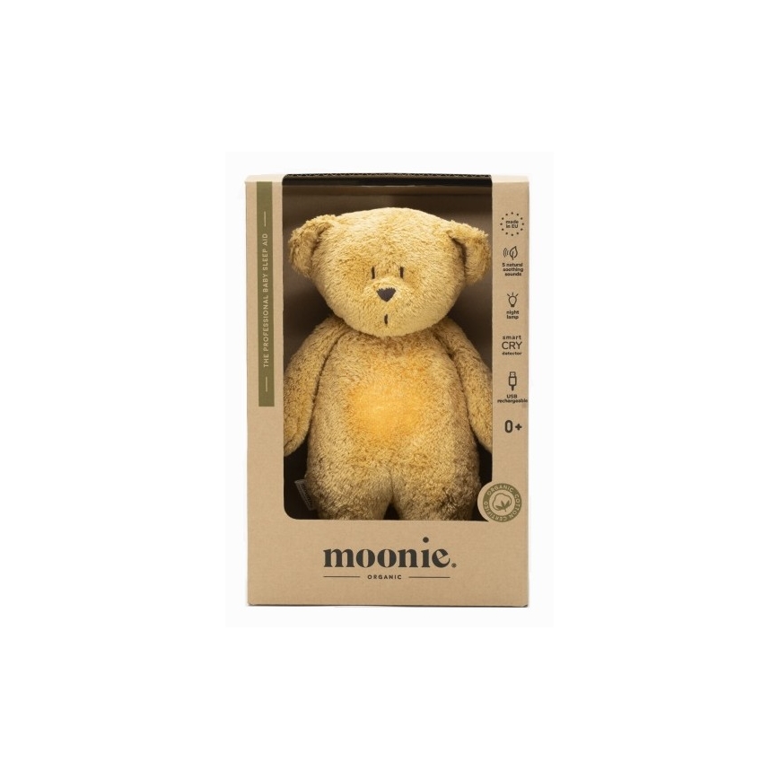 Moonie - Amigo aconchegante com melodia e iluminação urso pequeno organic tiras de mel natur