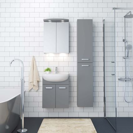 Móvel de casa de banho com lavatório ASTRID + armário espelhado com LED 4xLED/4,3W/230V IP44 cinzento