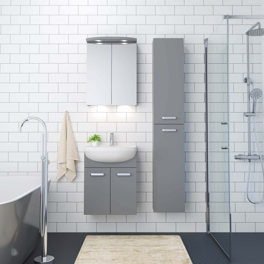 Móvel de casa de banho com lavatório ASTRID + armário espelhado com LED 4xLED/4,3W/230V IP44 cinzento