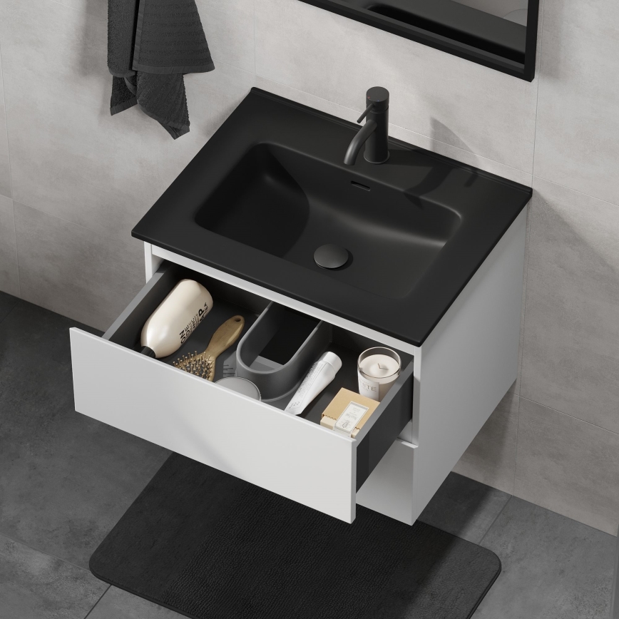 Móvel de casa de banho com lavatório CONOR 61 cm branco/preto