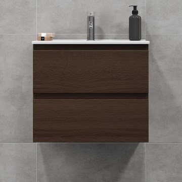 Móvel de casa de banho com lavatório HENRY 61 cm nogueira