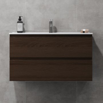 Móvel de casa de banho com lavatório HENRY 91 cm, nogueira