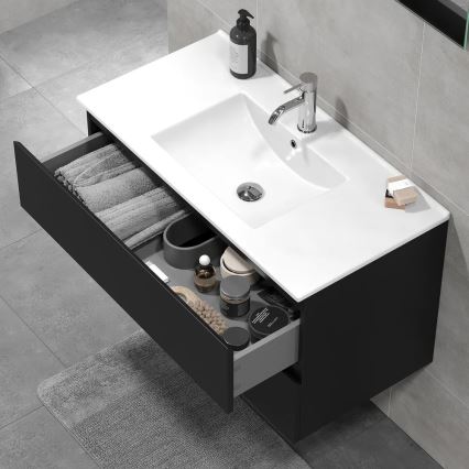 Móvel de casa de banho com lavatório HENRY 91 cm preto