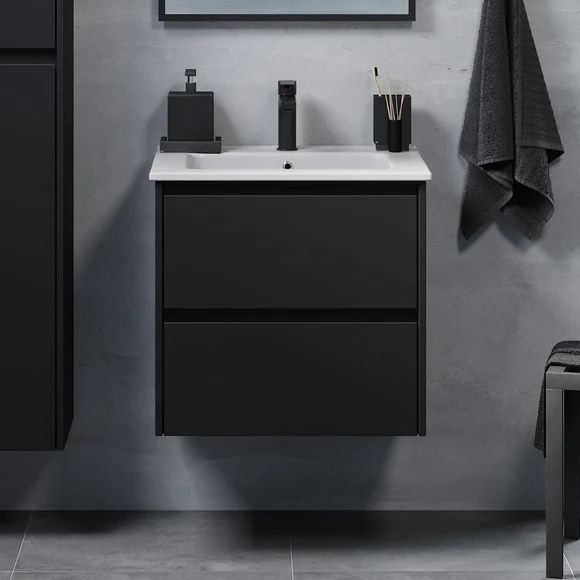Móvel de casa de banho com lavatório LYKE 60 cm preto