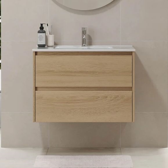 Móvel de casa de banho com lavatório LYKE 80 cm, acabamento carvalho