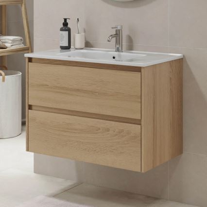 Móvel de casa de banho com lavatório LYKE 80 cm, acabamento carvalho