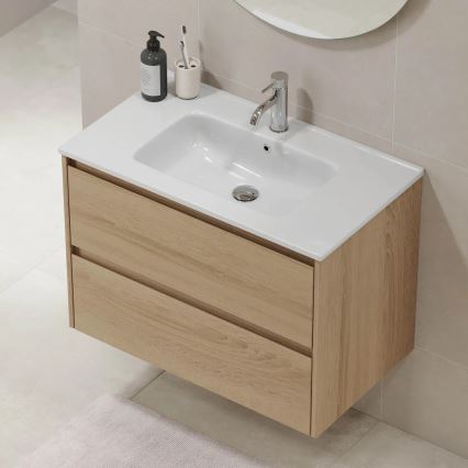 Móvel de casa de banho com lavatório LYKE 80 cm, acabamento carvalho
