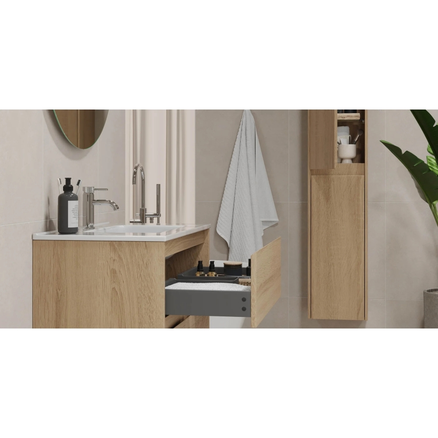 Móvel de casa de banho com lavatório LYKE 80 cm, acabamento carvalho
