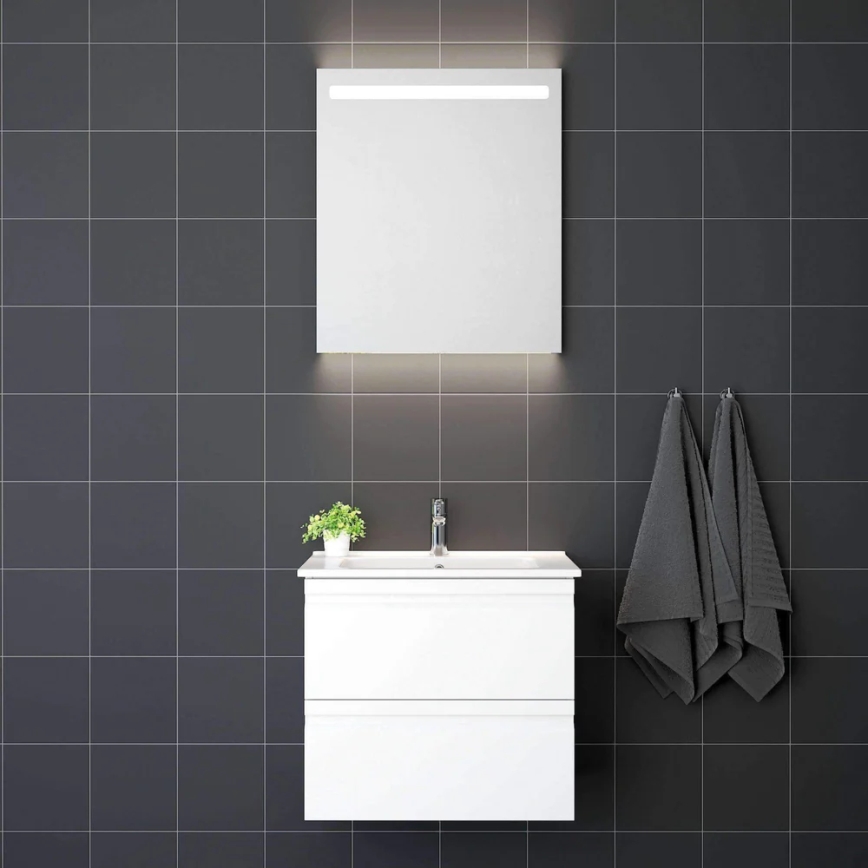 Móvel de casa de banho com lavatório VIGO + espelho de parede retroiluminado LED/10W/230V IP44 branco