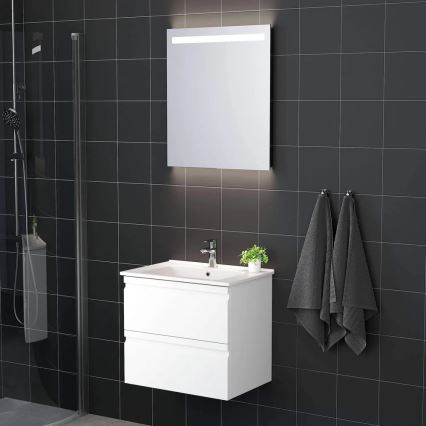 Móvel de casa de banho com lavatório VIGO + espelho de parede retroiluminado LED/10W/230V IP44 branco