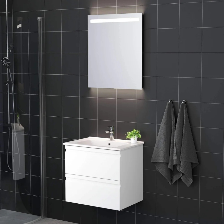 Móvel de casa de banho com lavatório VIGO + espelho de parede retroiluminado LED/10W/230V IP44 branco