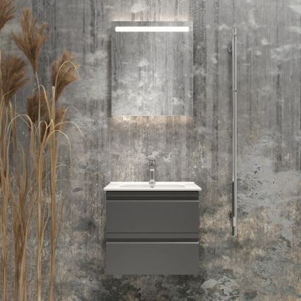 Móvel de casa de banho com lavatório VIGO + espelho de parede com retroiluminação LED/10W/230V IP44 cinzento