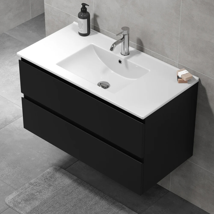 Móvel de casa de banho HENRY com lavatório, 91 cm, preto