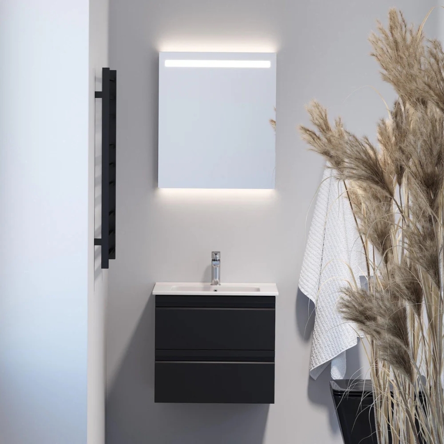 Móvel de casa de banho com lavatório VIGO + espelho de parede LED com iluminação integrada LED/10W/230V IP44 preto