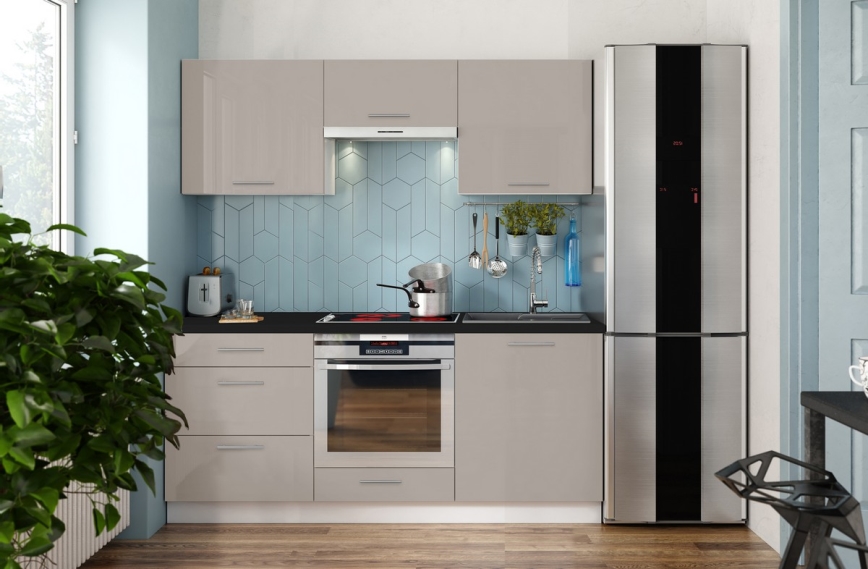 Móvel de cozinha CELESTE, 180 cm, acabamento taupe brilhante