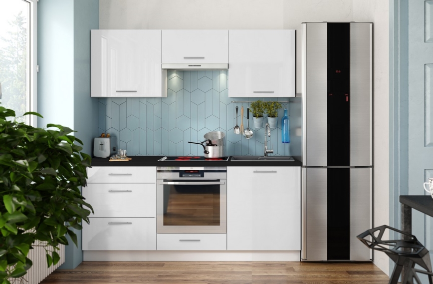Móvel de cozinha CELESTE 180 cm branco lacado brilhante